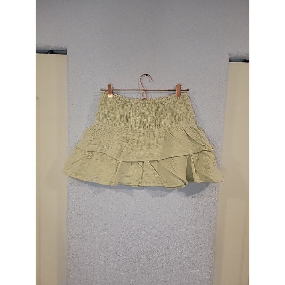 Heatherly Women's Cotton Smocked Waist Skirt‎ Layered Gauzy Size Small